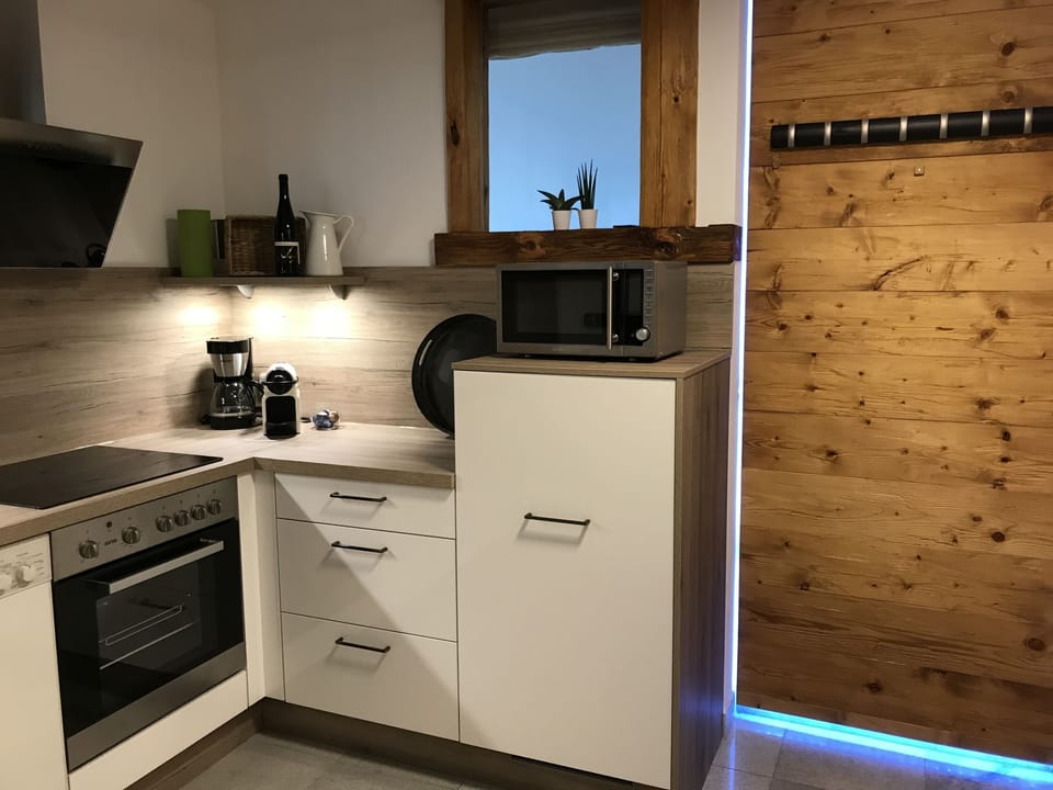 Apartment (Schlossblick) | Private kitchen | Full-size fridge, microwave, oven, stovetop