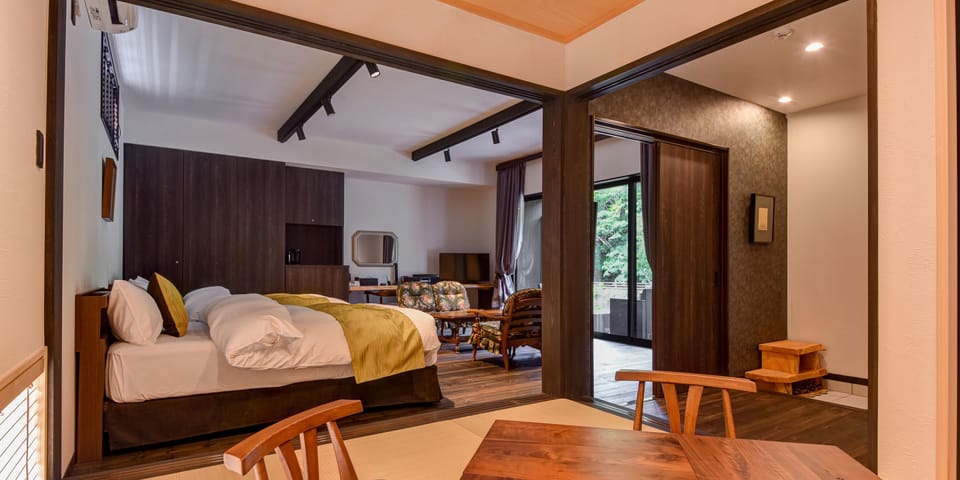 House [Tochi] Twin Bed Room, Japanese Style Room, Open-air Bath | Down comforters, minibar, in-room safe, desk
