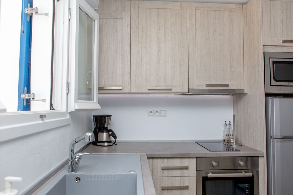 Villa, Pool Access, Sea View (Naxos Eye) | Private kitchen | Full-size fridge, microwave, stovetop, espresso maker