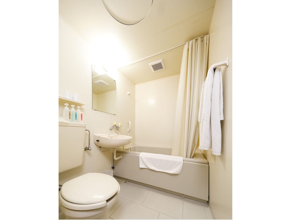 Combined shower/tub, free toiletries, hair dryer, bathrobes