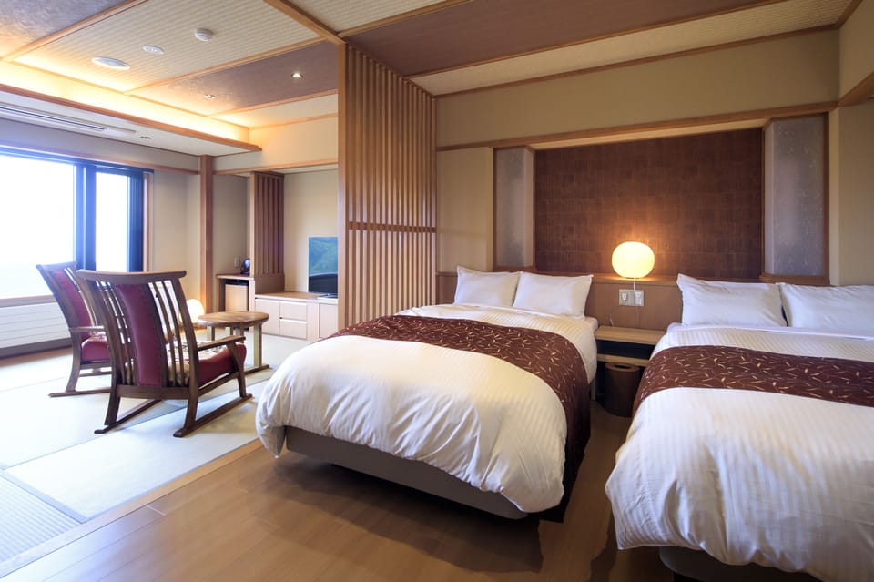 Deluxe Twin Room (with Private Open-air Bath, Akane) | Down comforters, in-room safe, free WiFi