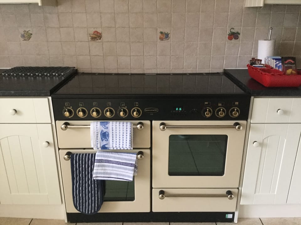 Full-size fridge, microwave, oven, stovetop