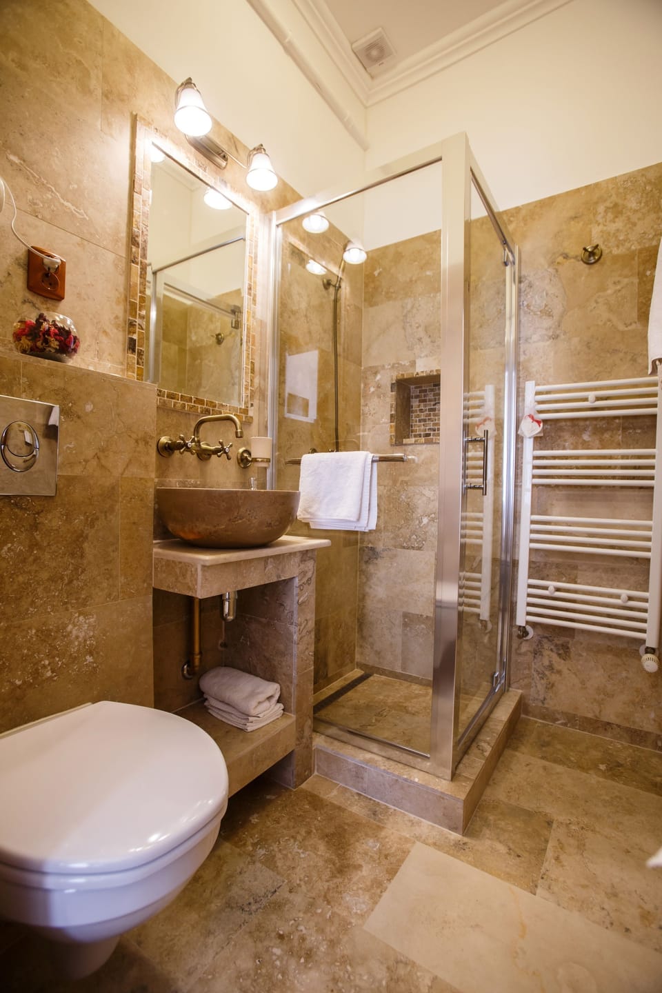 Shower, free toiletries, hair dryer, slippers