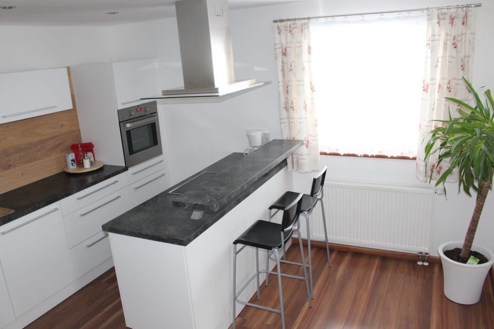 Family Apartment, 2 Bedrooms, Balcony, Mountain View | Private kitchen | Fridge, microwave, oven, stovetop