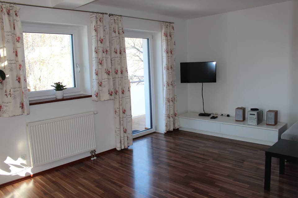 Family Apartment, 2 Bedrooms, Balcony, Mountain View | Living room | Flat-screen TV, fireplace, DVD player