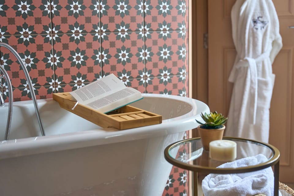 REALLY FANCY ROOM | Bathroom | Designer toiletries, hair dryer, towels, soap