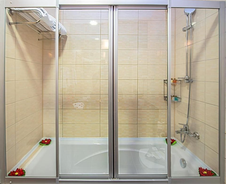 Rainfall showerhead, free toiletries, hair dryer, bathrobes