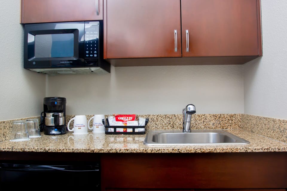 Fridge, microwave, coffee/tea maker