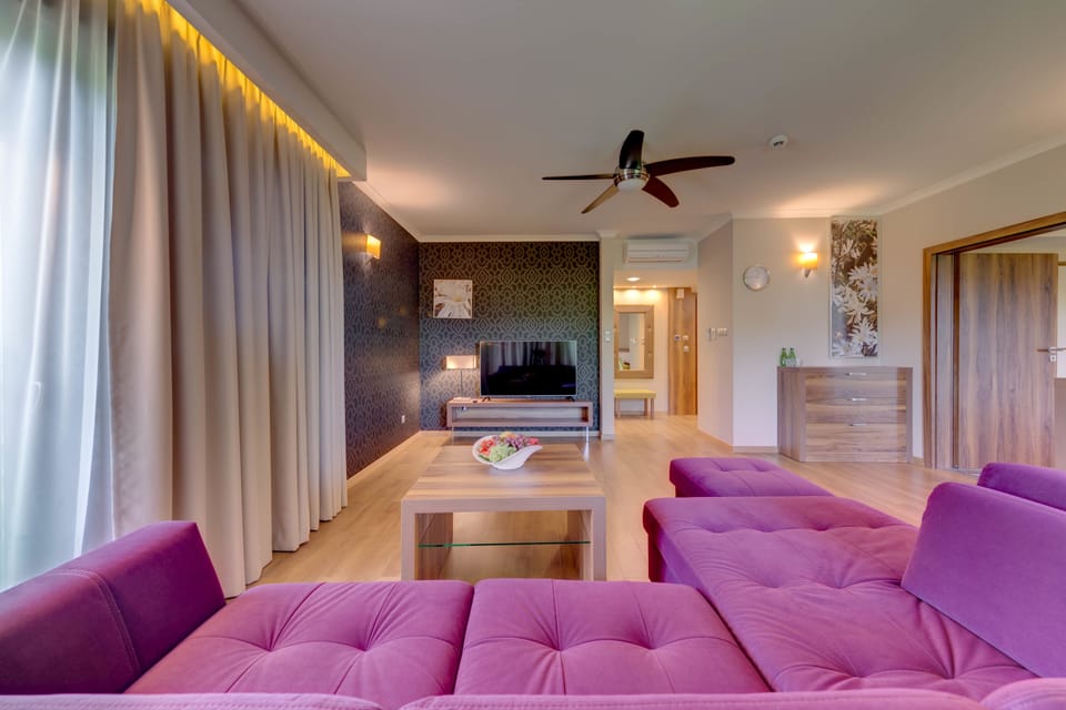 Deluxe Suite | Living room | 32-inch flat-screen TV with cable channels