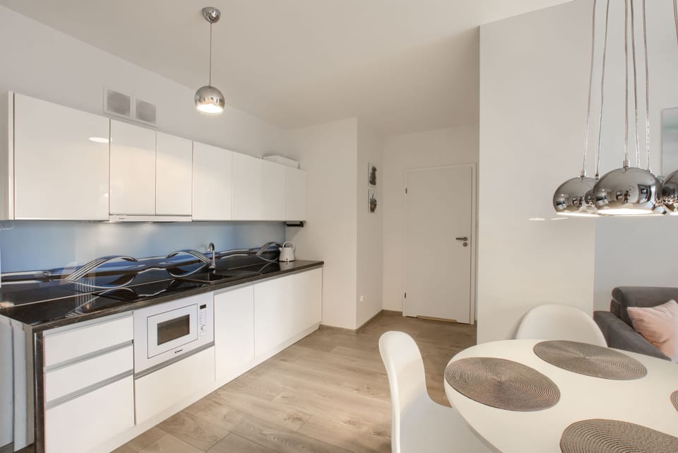 Deluxe Apartment | Private kitchen | Fridge, microwave, stovetop, dishwasher