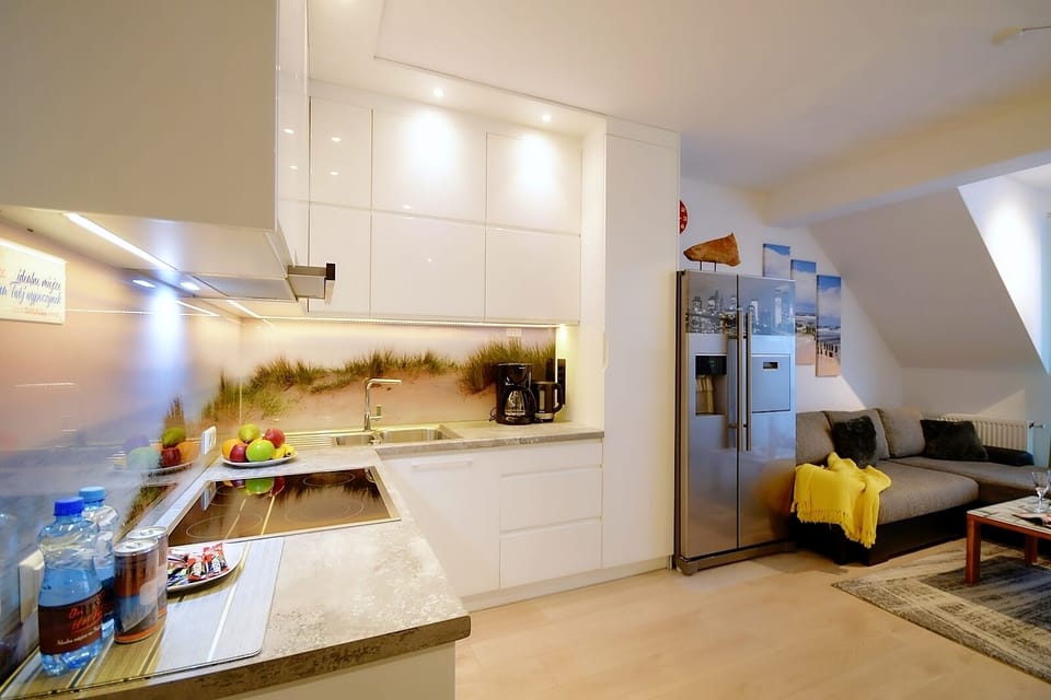 Deluxe Apartment | Private kitchen | Fridge, microwave, stovetop, dishwasher