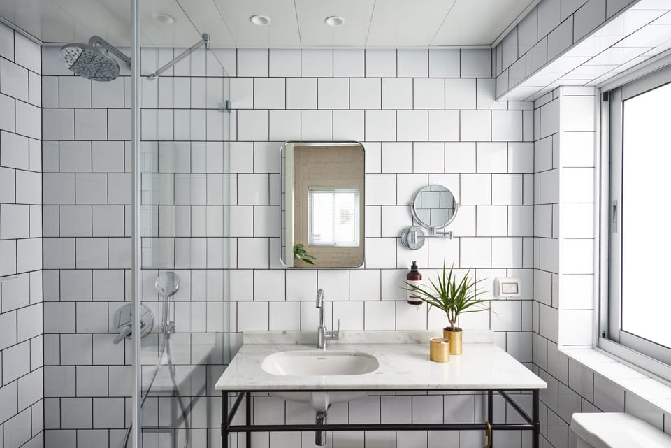 Shower, rainfall showerhead, eco-friendly toiletries, hair dryer