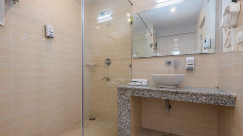 Shower, hair dryer, slippers, bidet