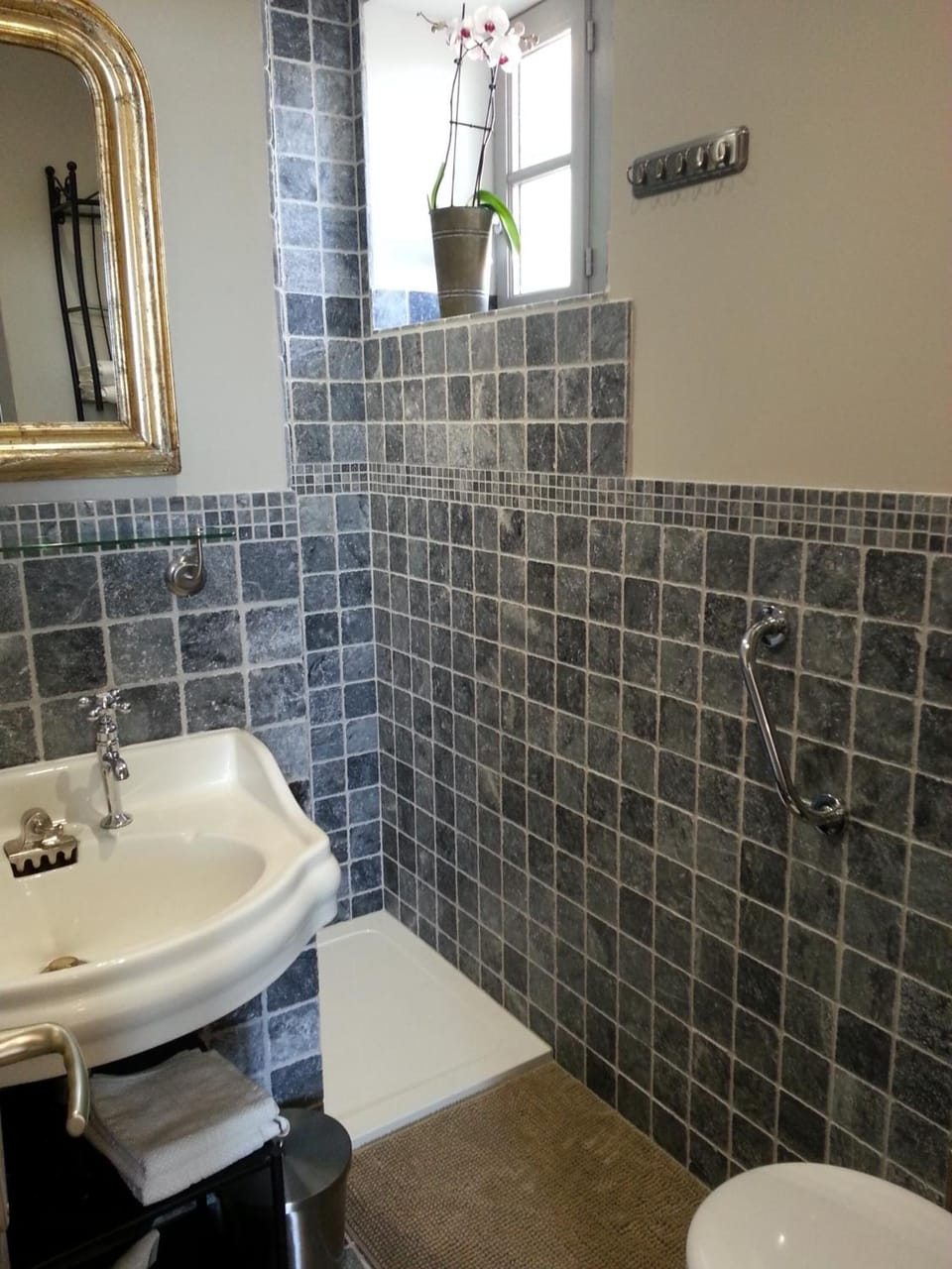 Shower, free toiletries, hair dryer, slippers