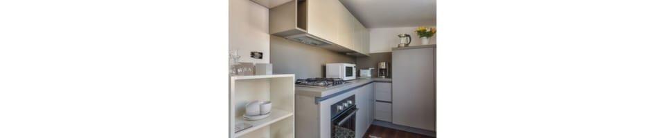 Apartment, 1 Bedroom | Private kitchen | Full-size fridge, oven, stovetop, cookware/dishes/utensils