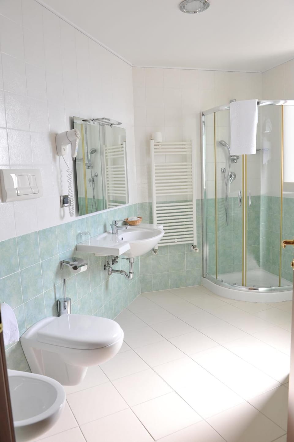 Shower, free toiletries, hair dryer, bidet