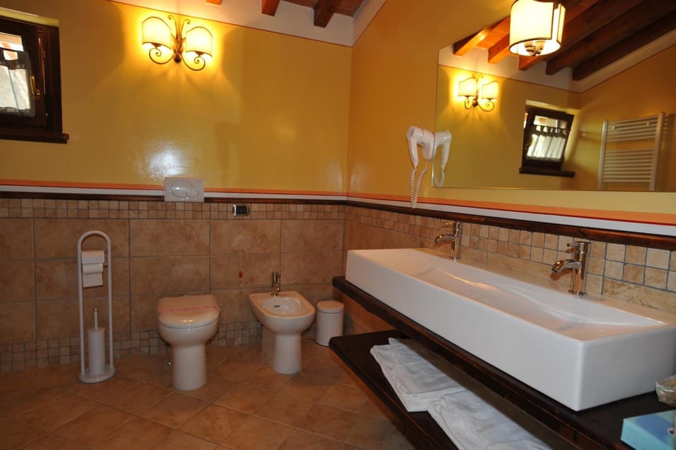 Shower, free toiletries, hair dryer, slippers