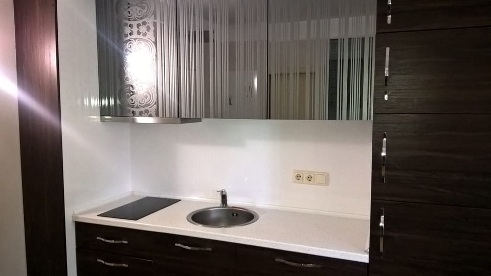 Apartment | Private kitchen | Full-size fridge, microwave, stovetop, electric kettle