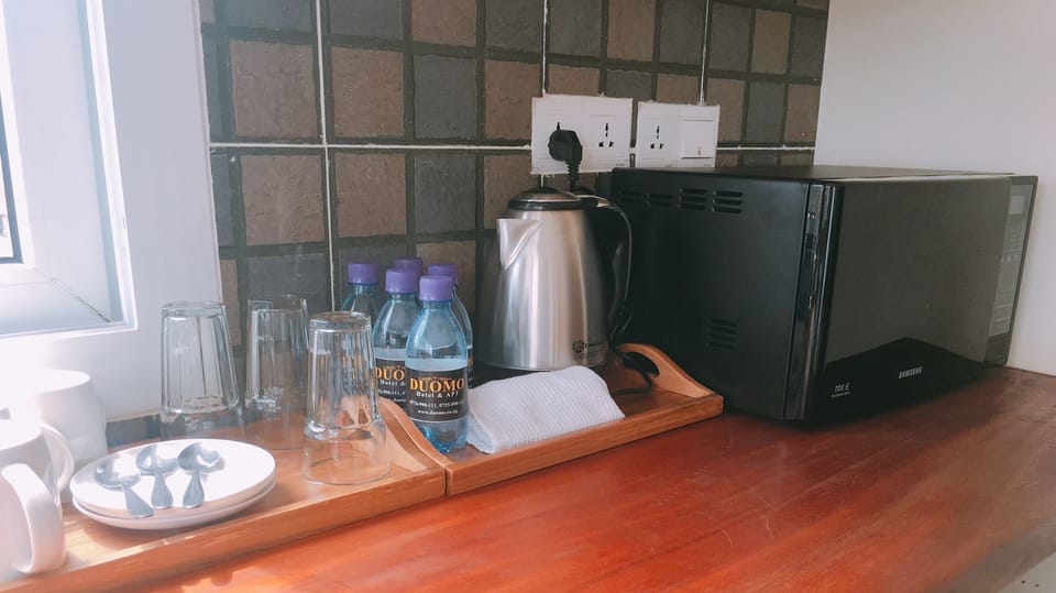 Fridge, microwave, electric kettle