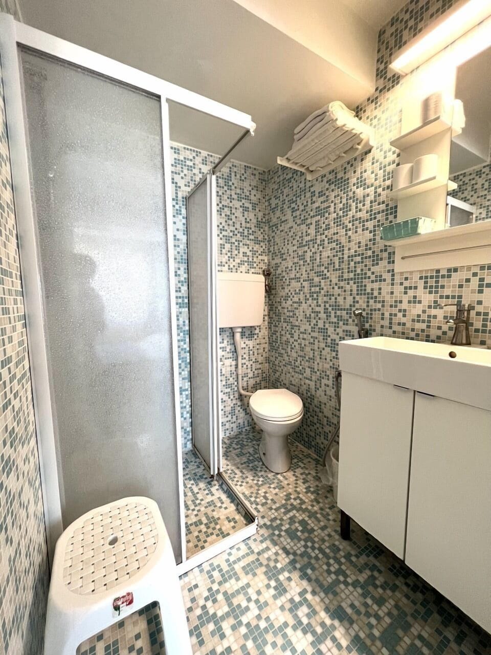 Shower, free toiletries, hair dryer, bidet