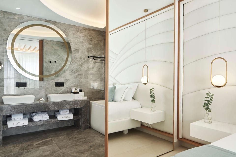 Suite, Private Pool, Sea View | Bathroom | Designer toiletries, hair dryer, bathrobes, slippers