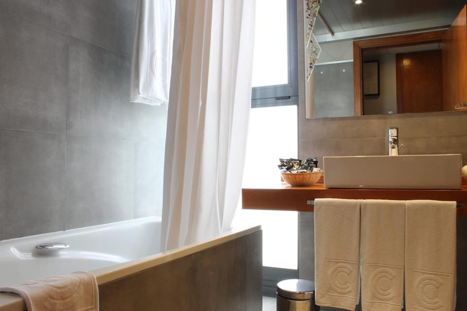 Combined shower/tub, free toiletries, hair dryer, bidet