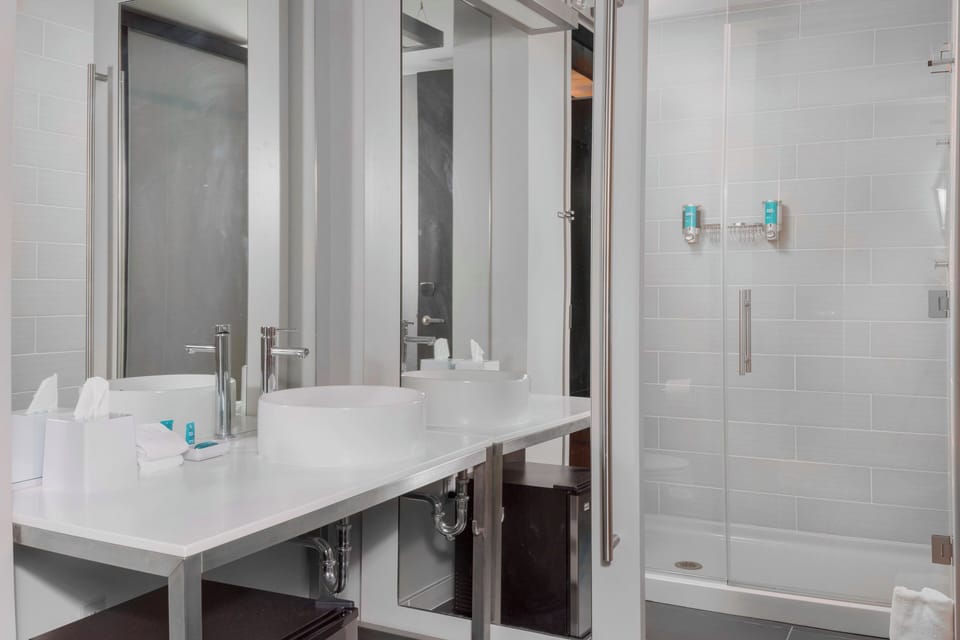 Shower, free toiletries, hair dryer, towels