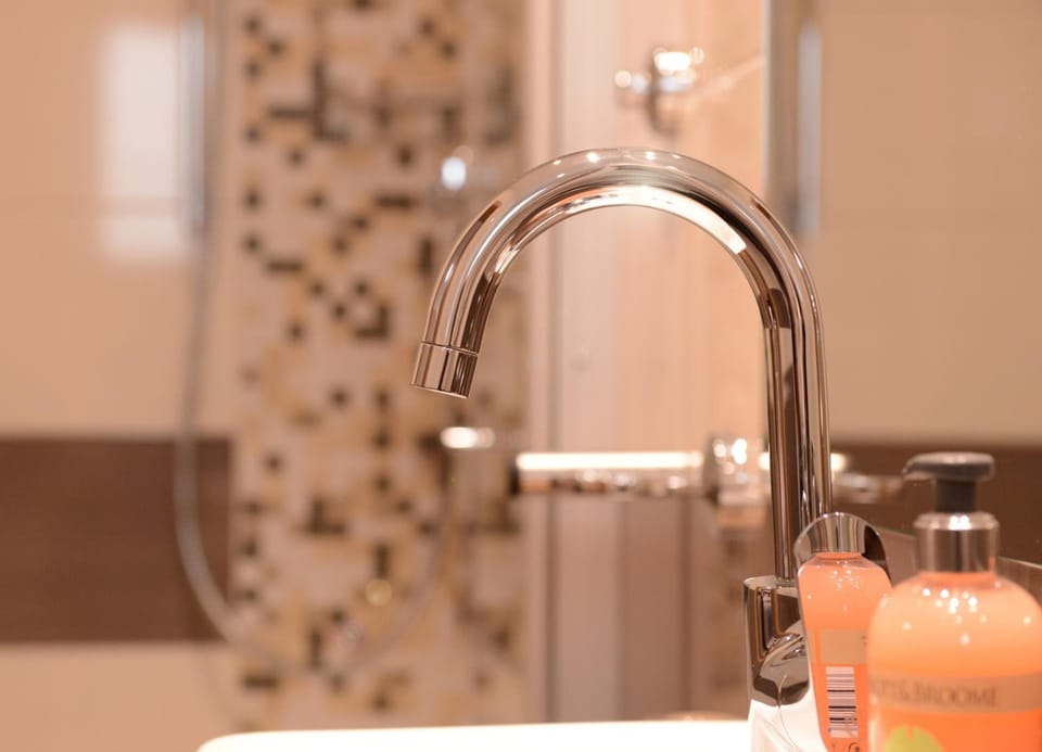 Shower, deep soaking tub, hair dryer, towels