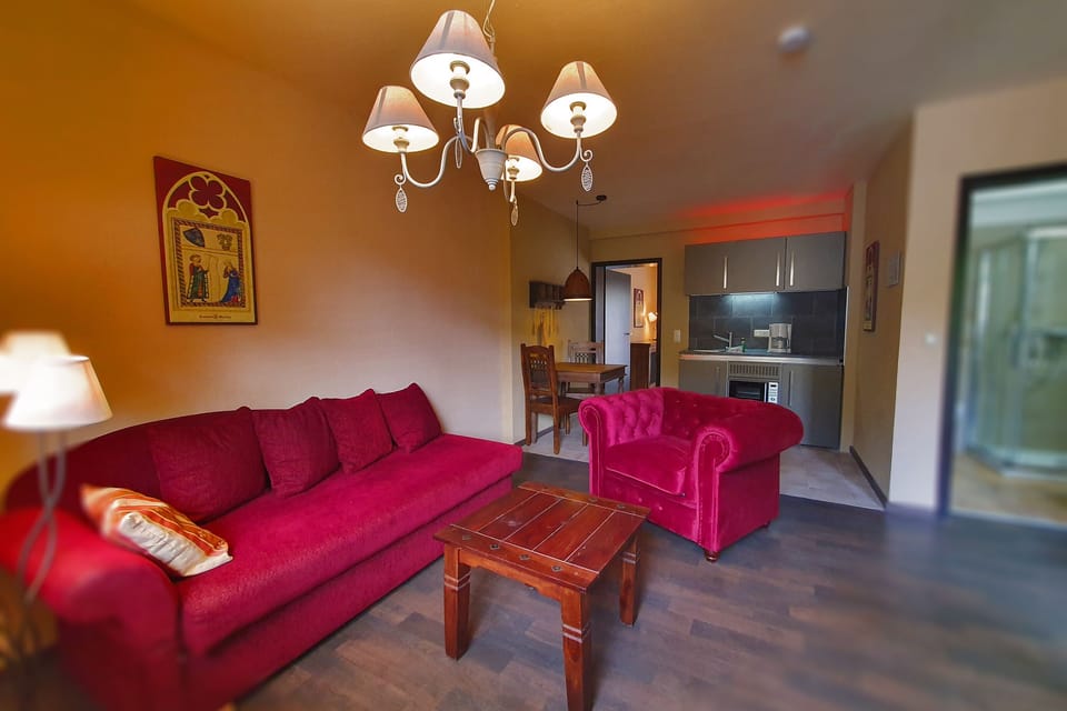 Junior Suite, 1 King Bed | Living area | 32-inch flat-screen TV with satellite channels, TV, books