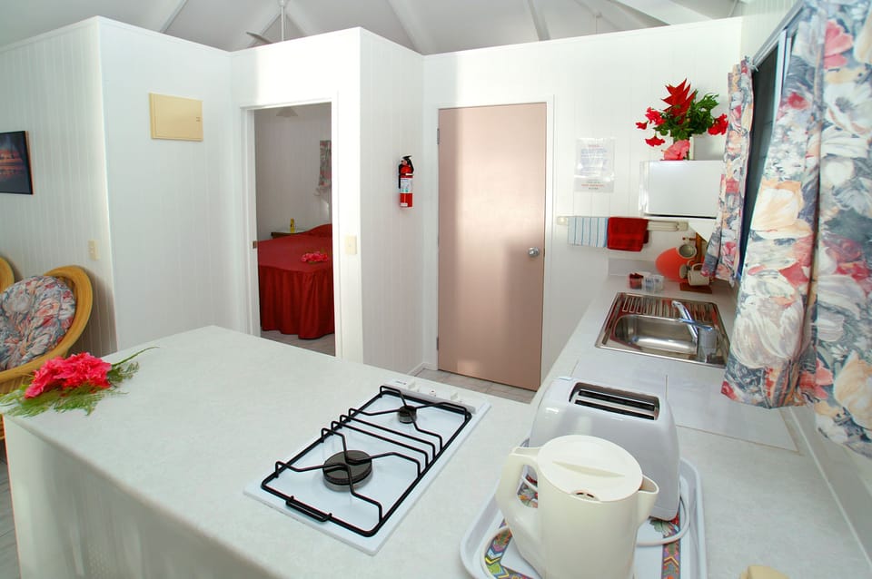 Coffee/tea maker, fridge, microwave, stovetop