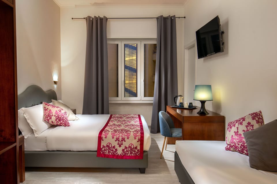 Premium bedding, desk, blackout drapes, soundproofing