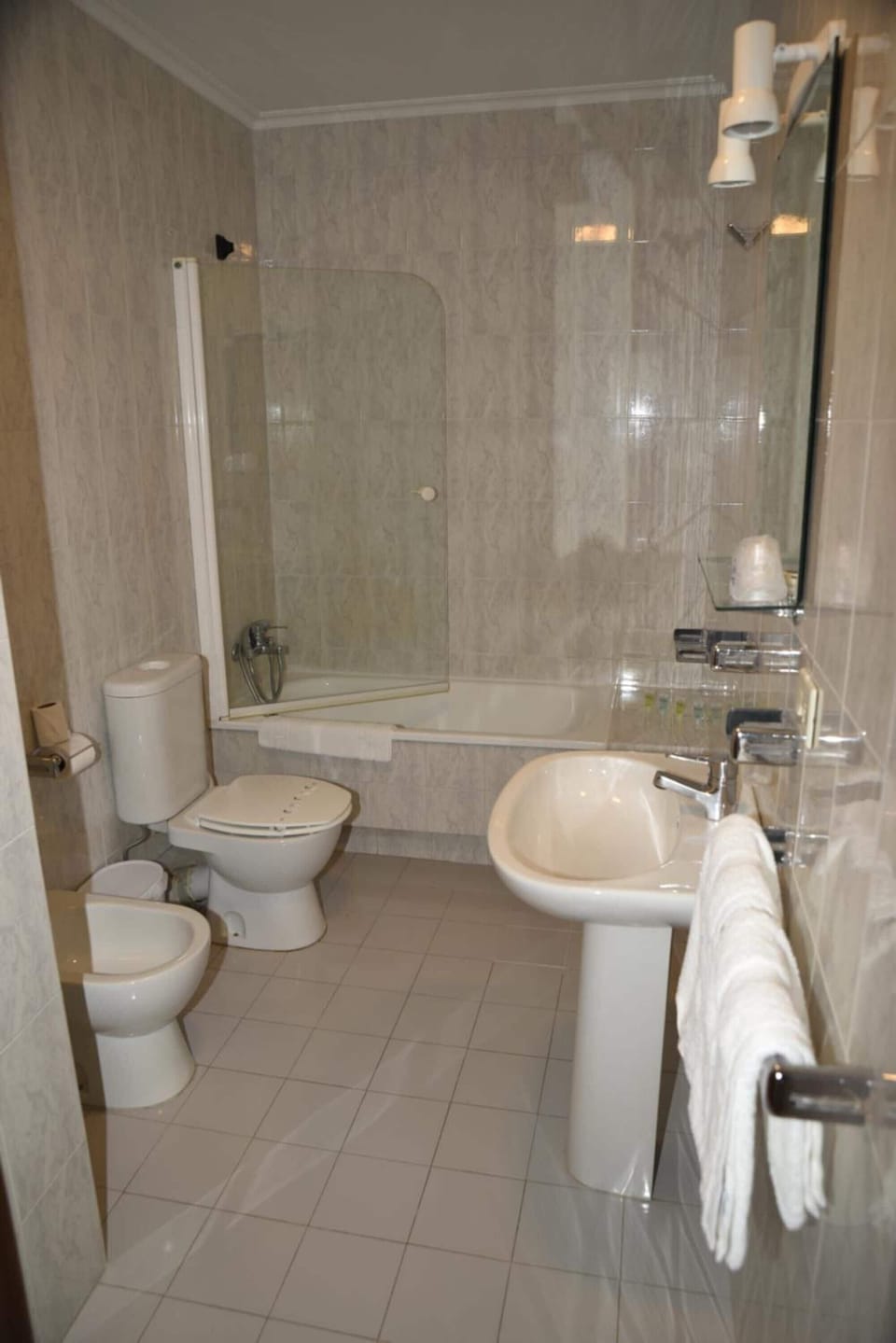 Free toiletries, hair dryer, bidet, towels