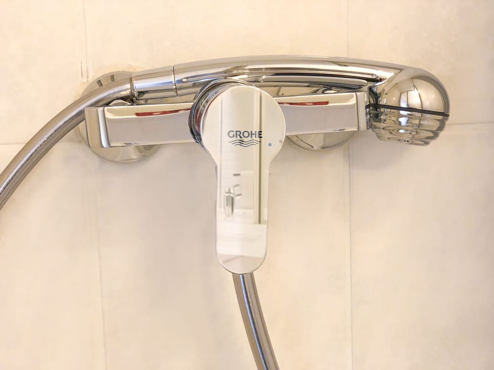 Shower, free toiletries, hair dryer, towels