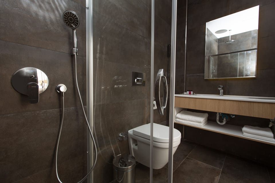 Shower, free toiletries, hair dryer, bathrobes