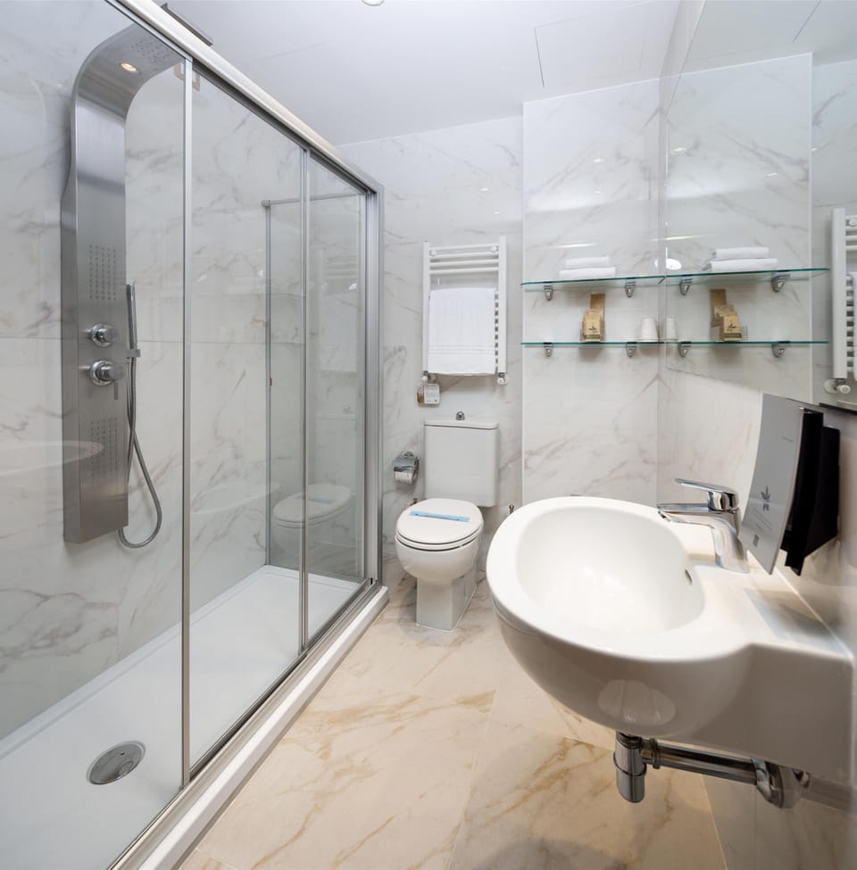 Shower, free toiletries, hair dryer, bidet