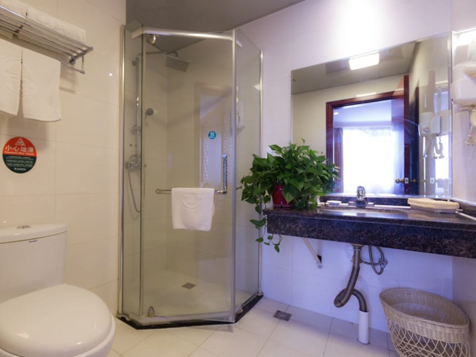 Shower, free toiletries, hair dryer, slippers