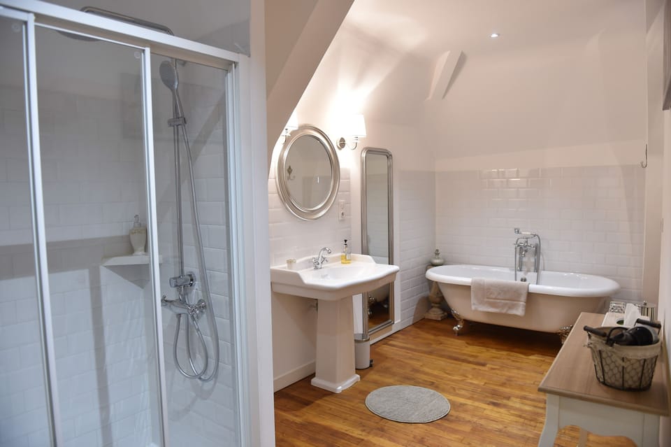 Deluxe Quadruple Room (HORTENSIA) | Bathroom | Shower, free toiletries, hair dryer, bathrobes