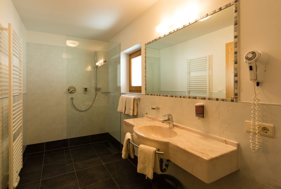 Shower, free toiletries, hair dryer, bidet