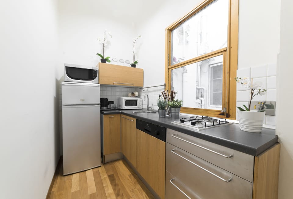 Apartment | Private kitchenette | Fridge, oven, stovetop, electric kettle
