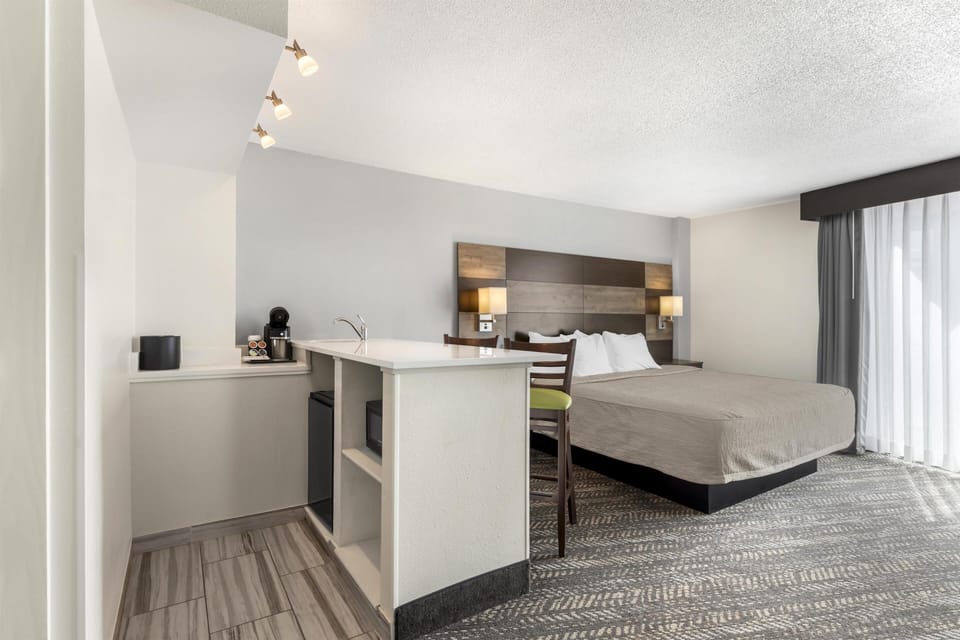 Suite, Multiple Beds, Non Smoking, Kitchenette (Walk-in Shower) | Desk, laptop workspace, blackout drapes, iron/ironing board