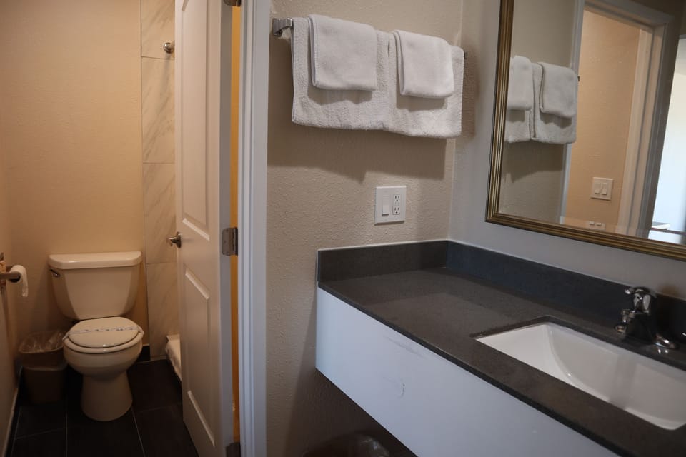 Standard Room, 1 Queen Bed | Bathroom | Hair dryer, towels
