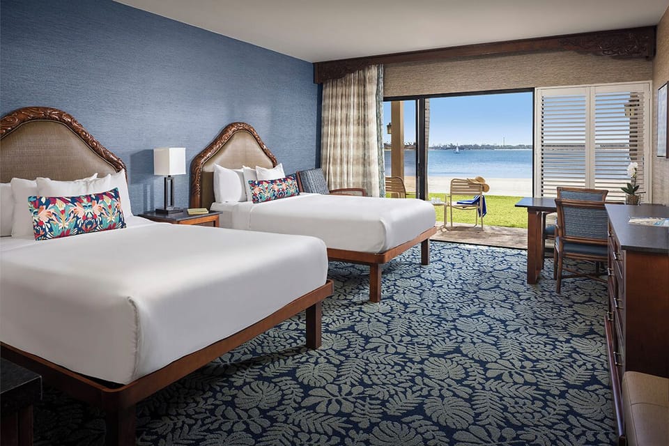 Beachfront Room w/ Patio 2 Queens Accessible Tub | Premium bedding, in-room safe, desk, blackout drapes