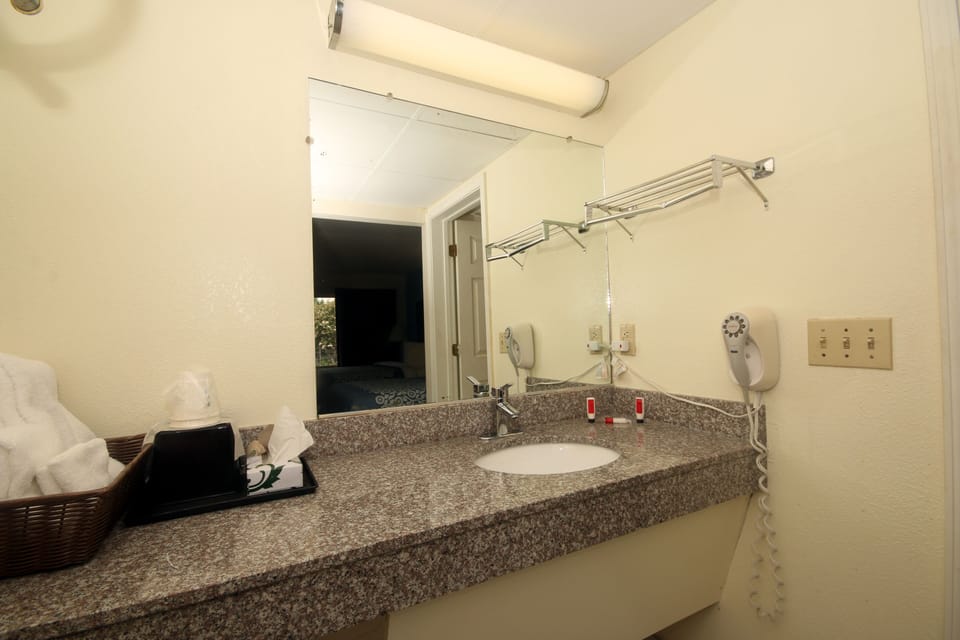 Combined shower/tub, free toiletries, hair dryer, towels