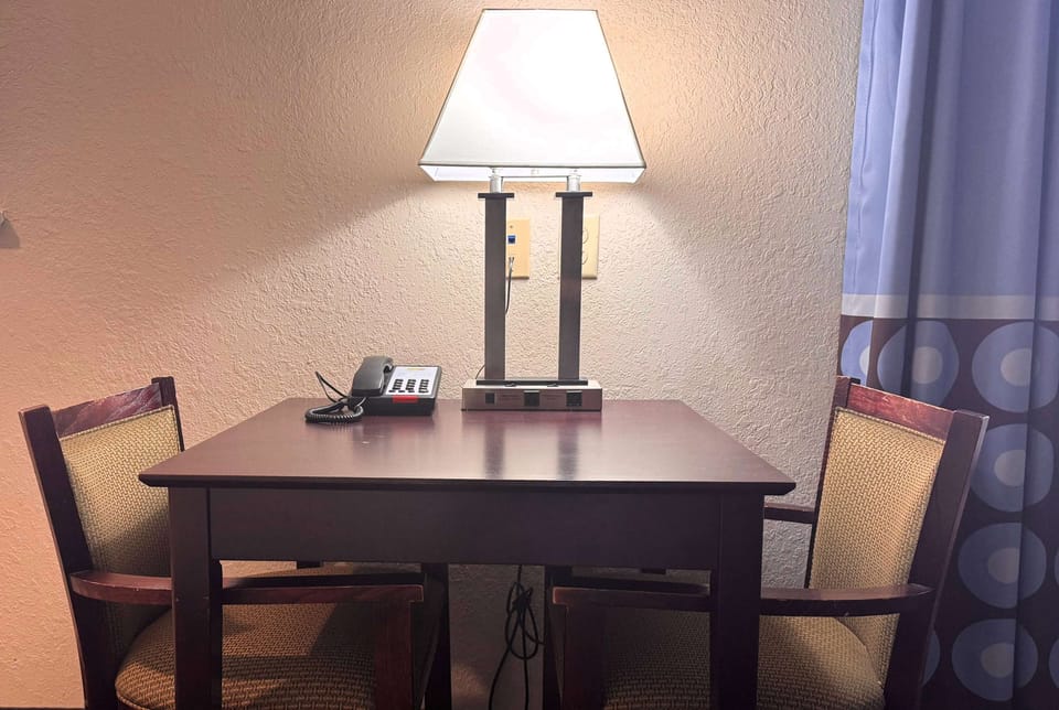 Individually decorated, individually furnished, desk, laptop workspace