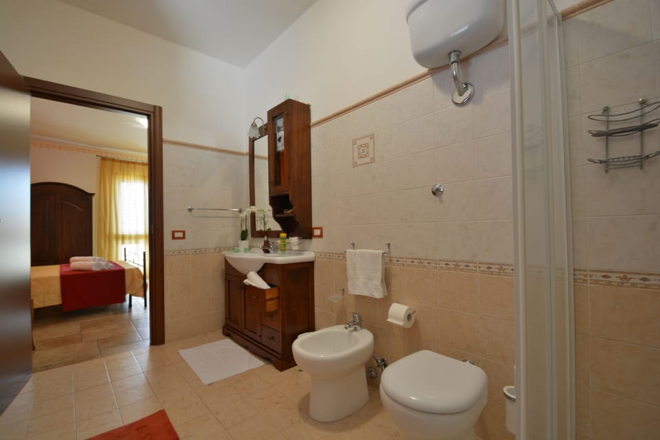 Shower, free toiletries, hair dryer, bidet