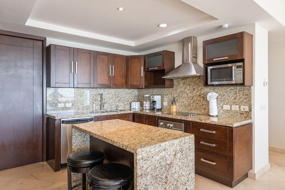 Family Condo, 2 Bedrooms, Sea View | Private kitchen | Full-size fridge, microwave, oven, stovetop