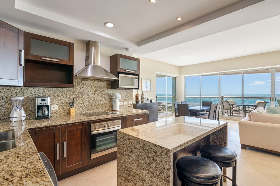 Family Condo, 2 Bedrooms, Sea View | Private kitchen | Full-size fridge, microwave, oven, stovetop