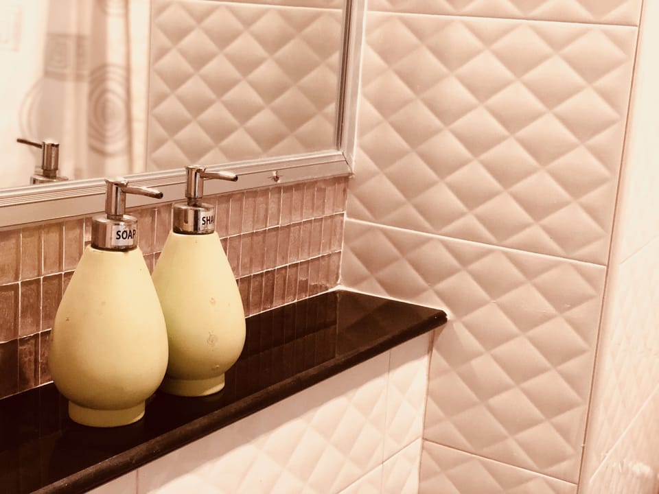 Shower, free toiletries, hair dryer, towels