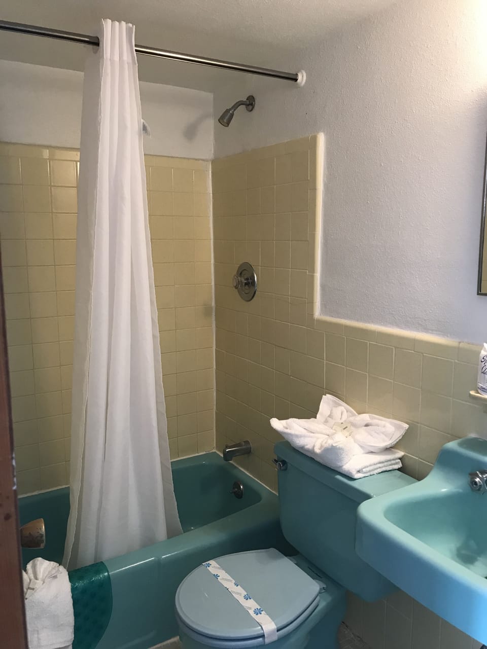 Combined shower/tub, free toiletries, hair dryer (on request), towels