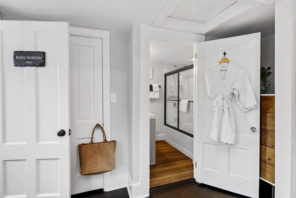 Designer toiletries, hair dryer, bathrobes, towels